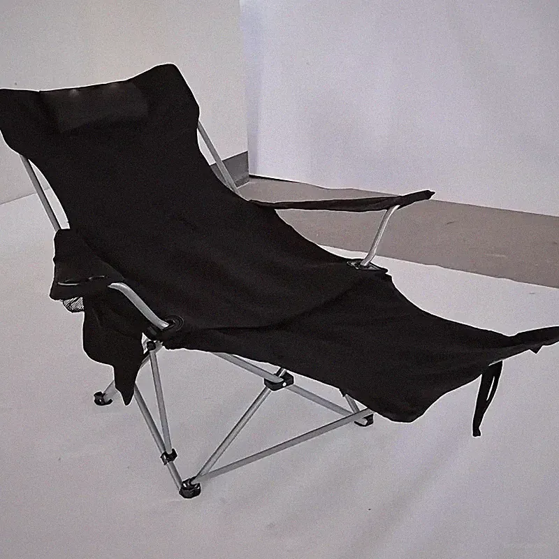 1pc Adjustable Recliner Chair, Black - Foldable Outdoor Lounger with Steel Frame