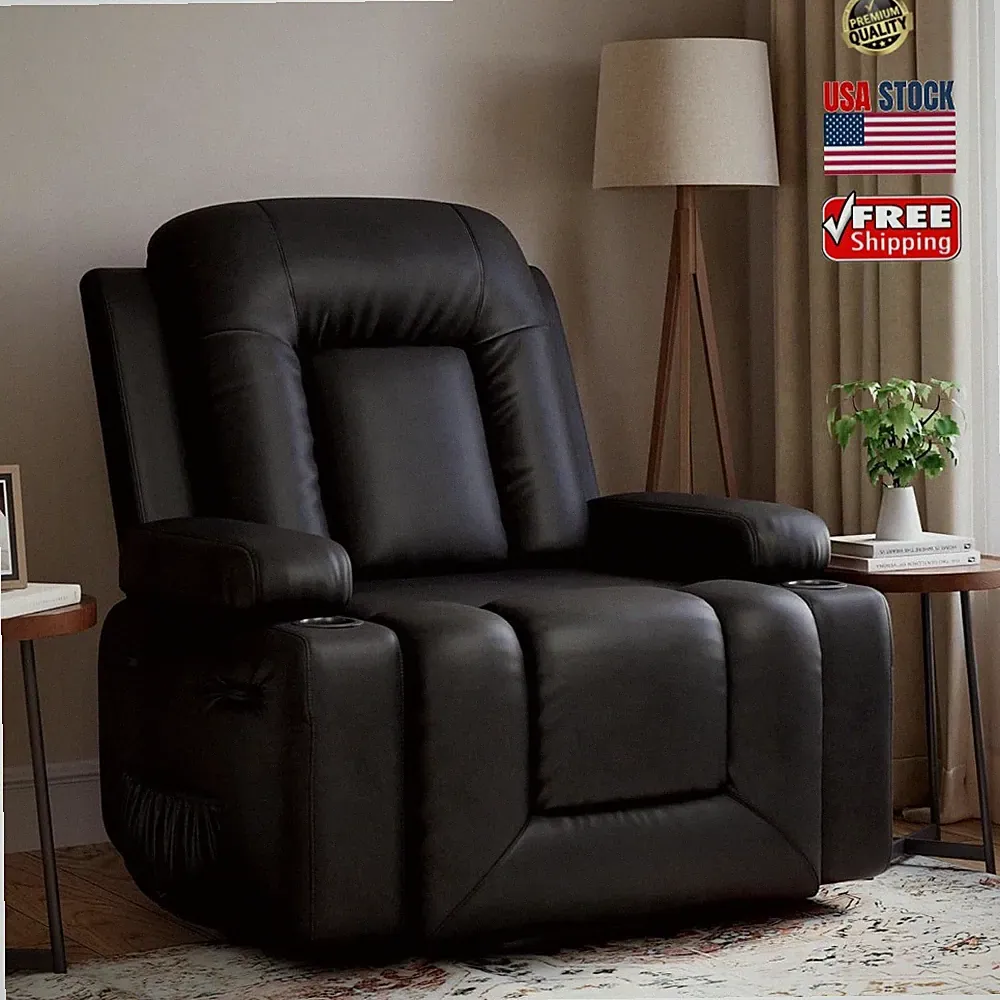 Electric Adjustable Wide Recliner Chair W/ Heat Therapy Massage Function Black