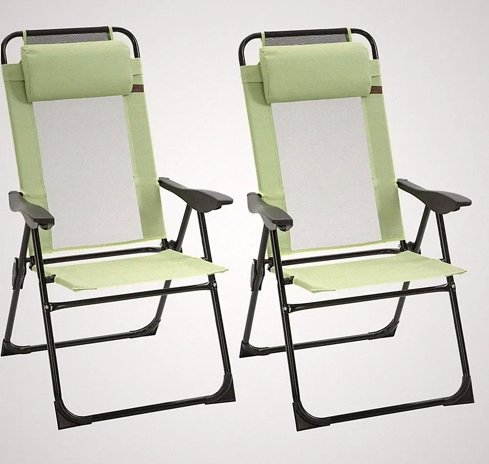 Folding Recliner Set of 2 Adjustable Backrest Outdoor Patio Lounge Chair Green