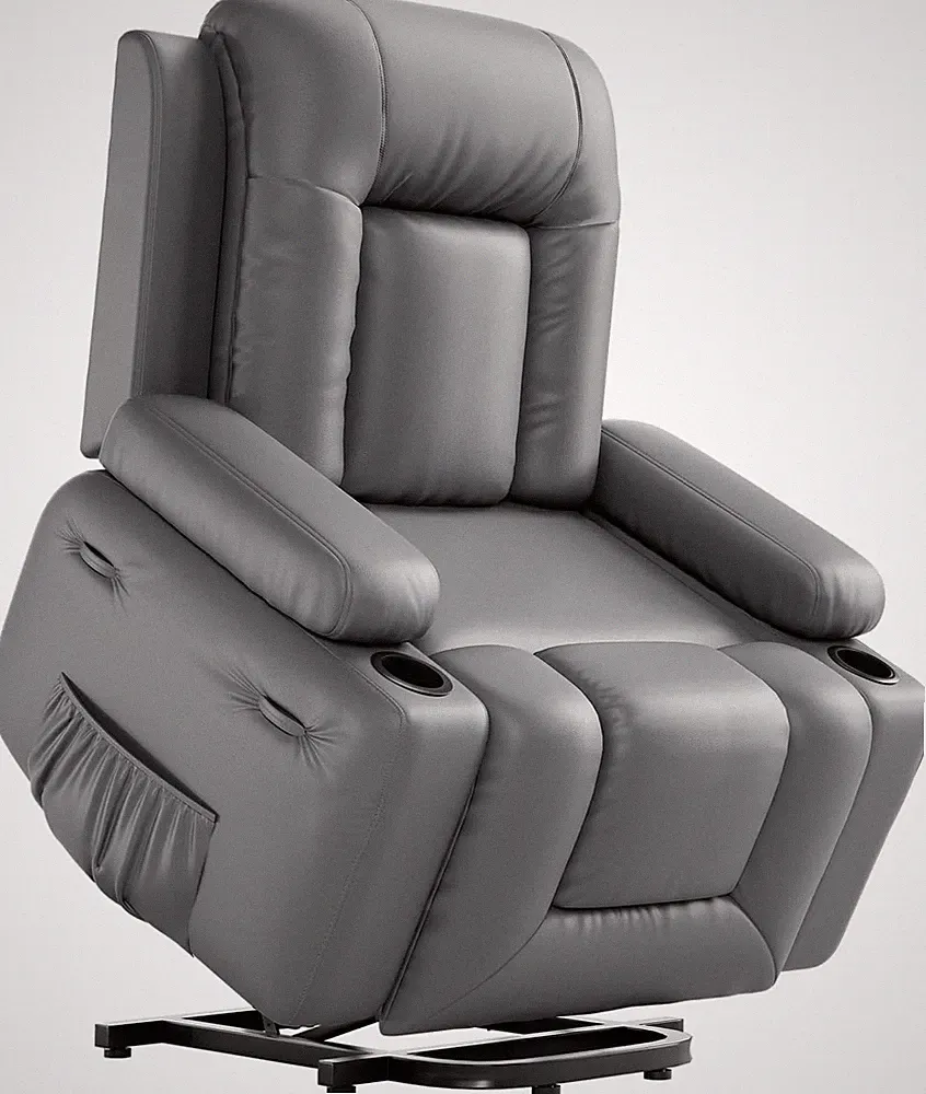 Power/Manual PU Leather Recliner Chair Single Sofa Heated w/Remote 2 Cup Holder