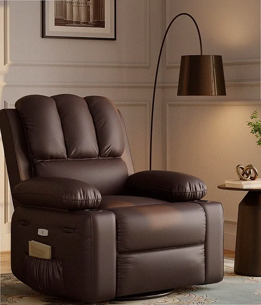 Power/Manual Recliner Chairs Heat & Massage PU Leather Home Theater Seating US