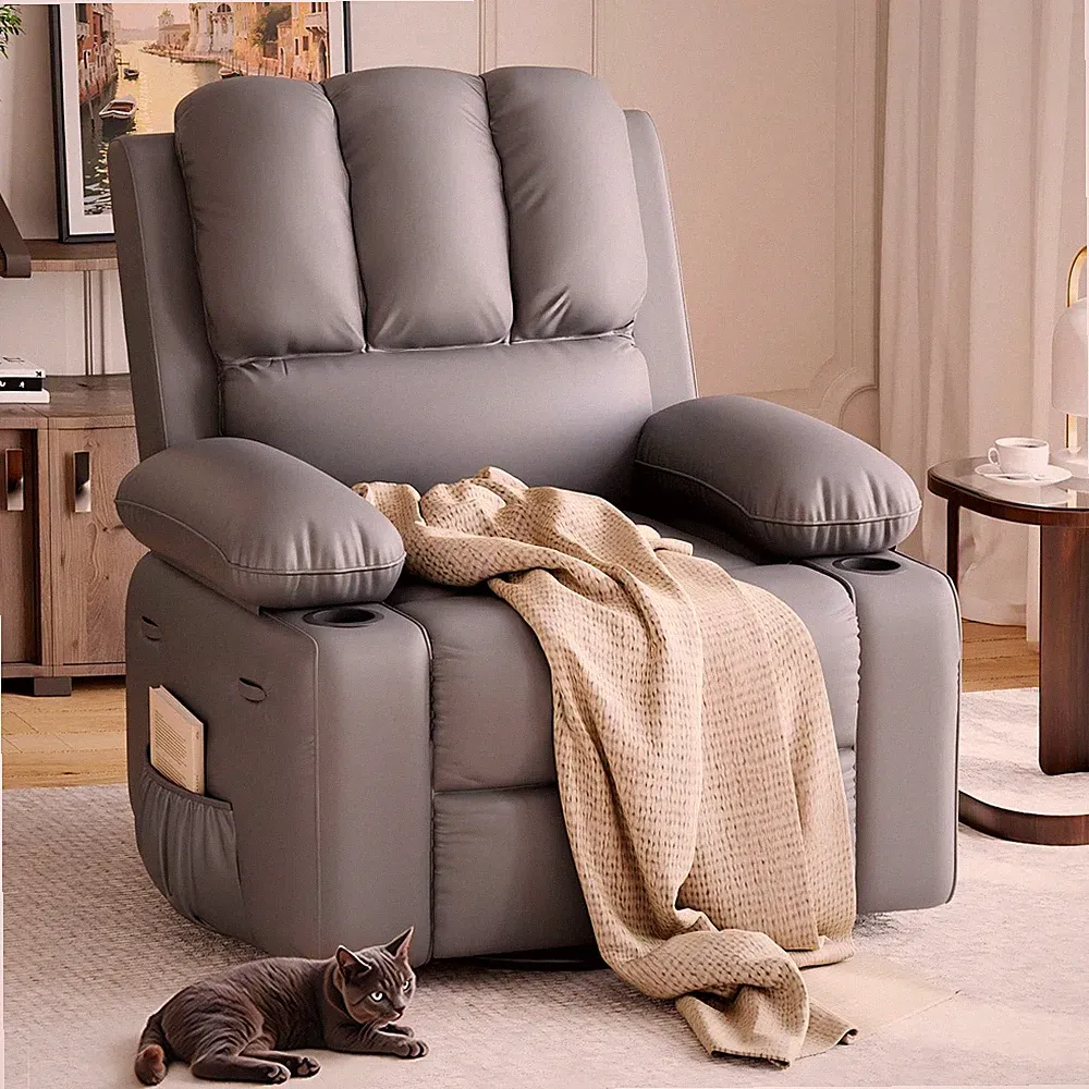 Recliner Chair, 360° Swivel Rocker Recliners with Heat & Massage, Soft Lazy B...