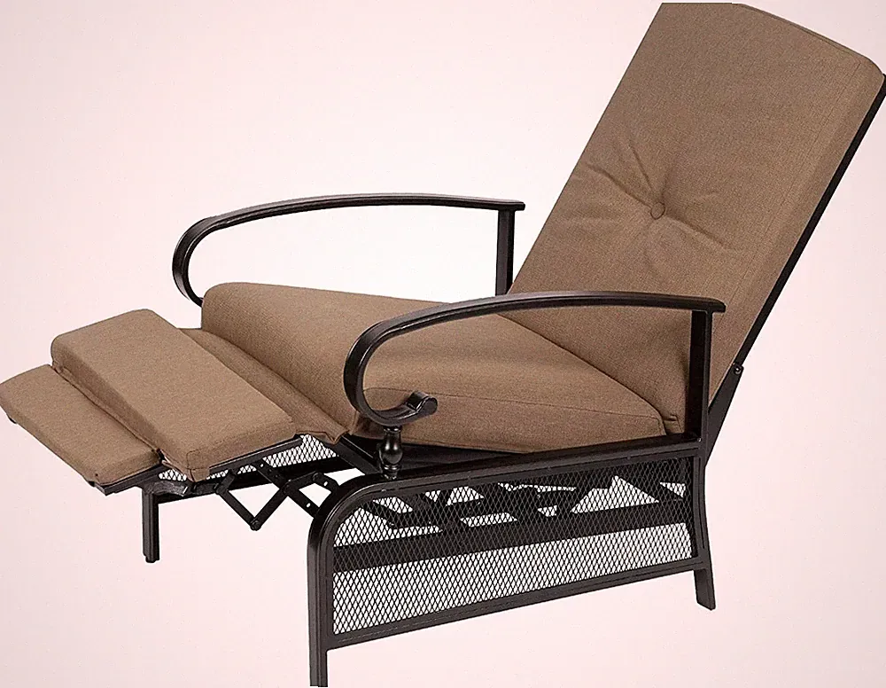 SUNCROWN ADJUSTABLE BLACK METAL OUTDOOR RECLINER WITH BROWN CUSHIONS /BRAND NEW